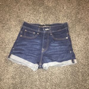 high-waisted dark wash Express Jean shorts